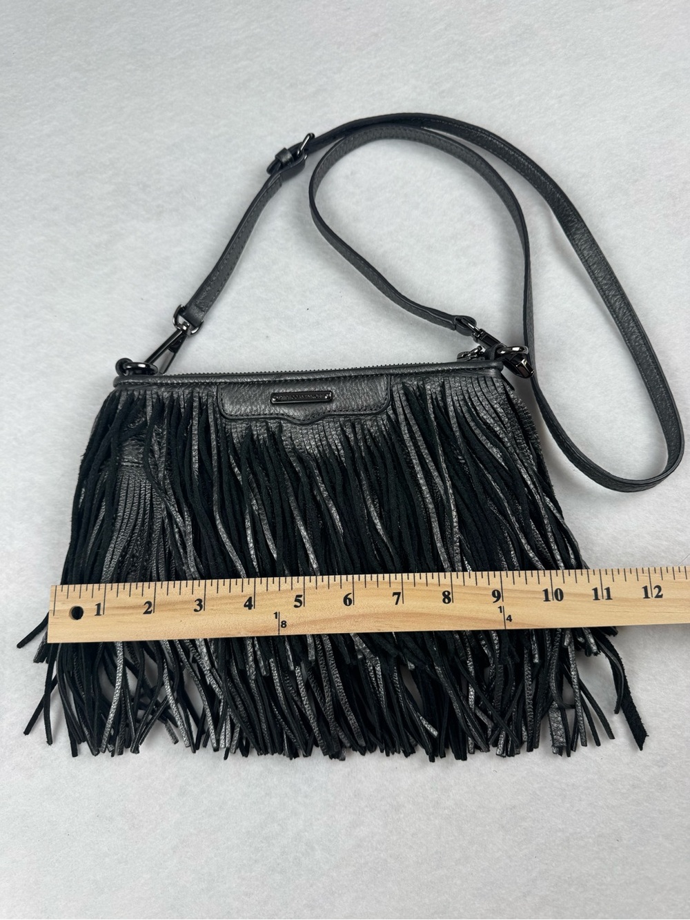 Rebecca Minkoff Fringe Crossbody Bag Gray Leather Boho - Picture 11 of 12